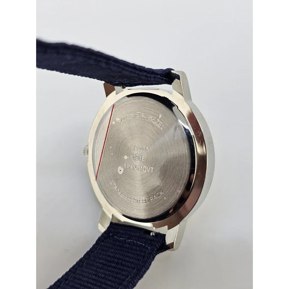 Unisex Analog Watch 38MM Gold Dial New Dark Blue Canvas Bands New Battery